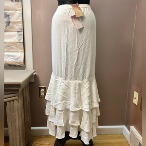 NWT Vintage Margot Lee Cream White 3-Tier Rayon Maxi Skirt 80’s Size M